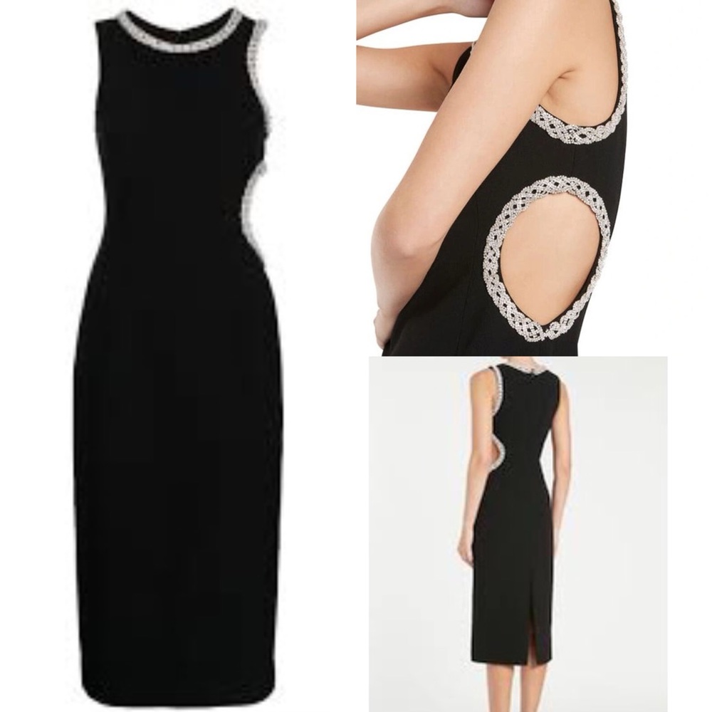 Stunner! $695 Rebecca Vallance Peyton crystal-embellished cut-out midi dress sz4
